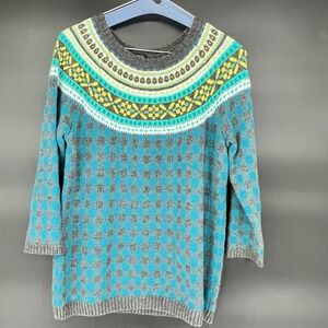 Talbots Icelandic Fair Isle Lambswool Blend Sweater Blue Grey PM Petite Medium